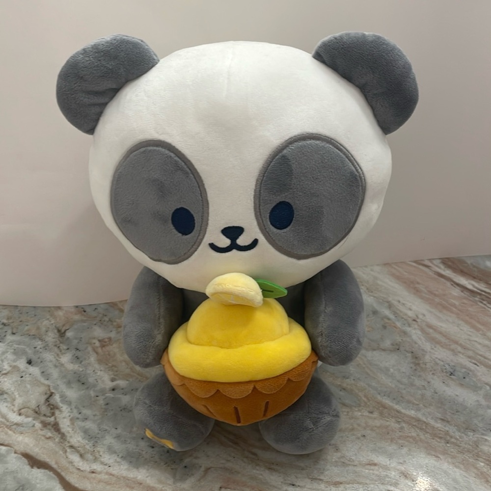 Round1 - 14” Baby Panda Lemon Cupcake Plush Sitting Pandaroll Anirollz